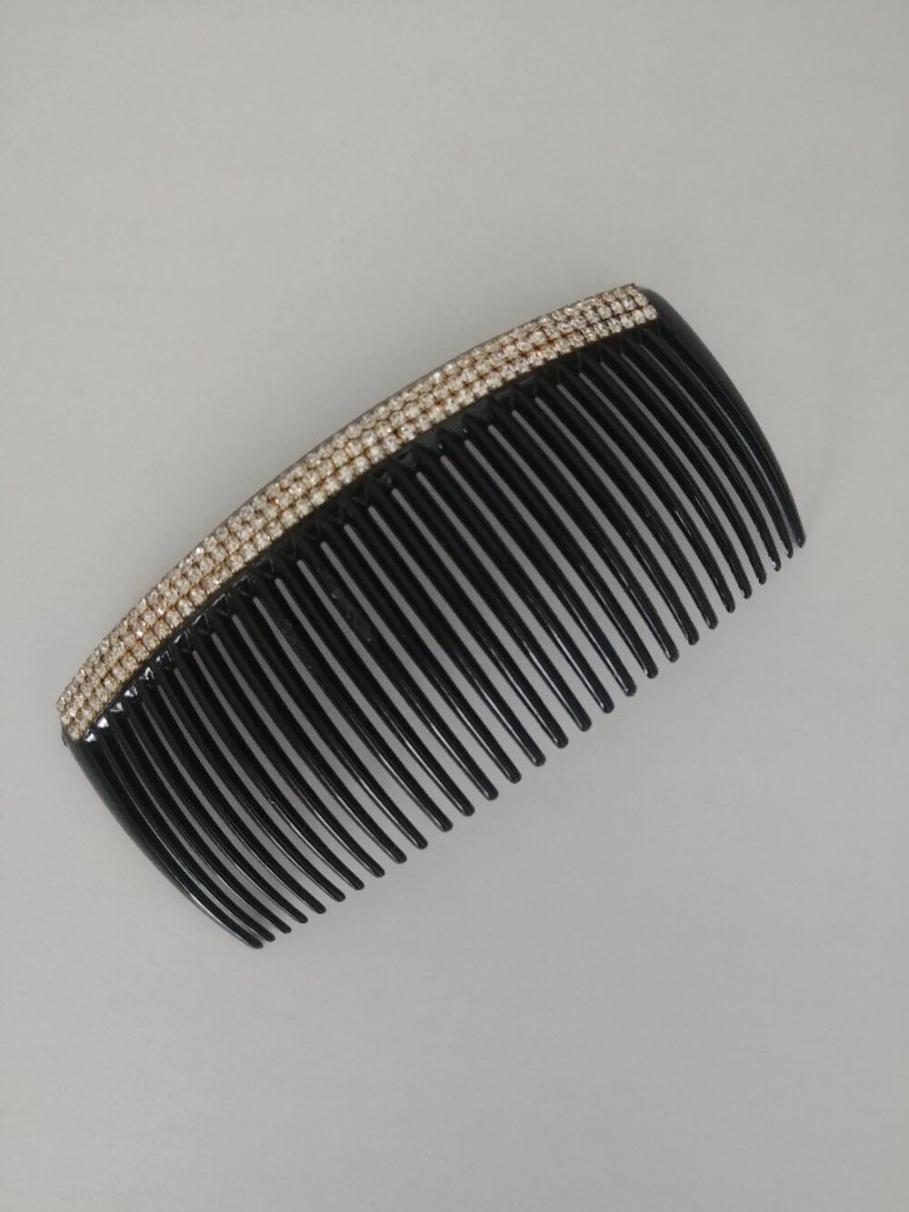 Vintage large black hair comb with gold crystal stone details